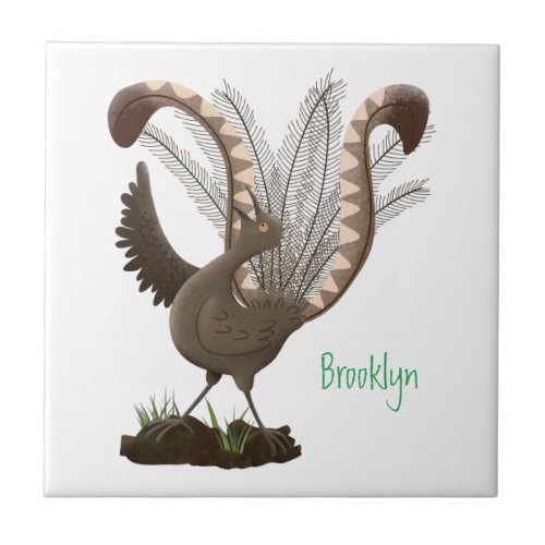 Cute happy superb lyrebird cartoon illustration ceramic tile