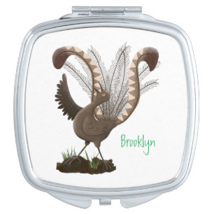 Cute happy superb lyrebird cartoon illustration compact mirror