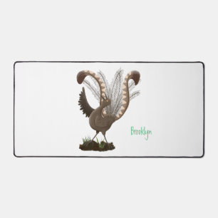 Cute happy superb lyrebird cartoon illustration desk mat