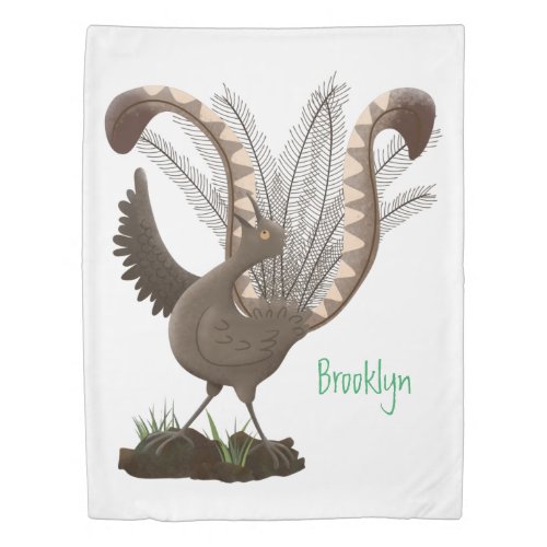 Cute happy superb lyrebird cartoon illustration duvet cover