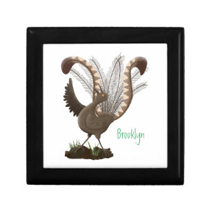 Cute happy superb lyrebird cartoon illustration gift box