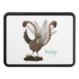 Cute happy superb lyrebird cartoon illustration hitch cover