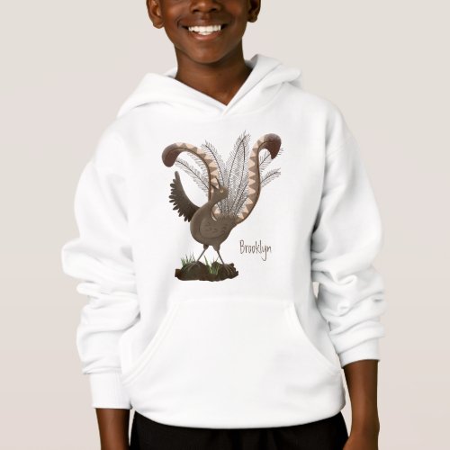 Cute happy superb lyrebird cartoon illustration hoodie