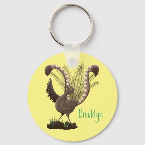 Cute happy superb lyrebird cartoon illustration keychain