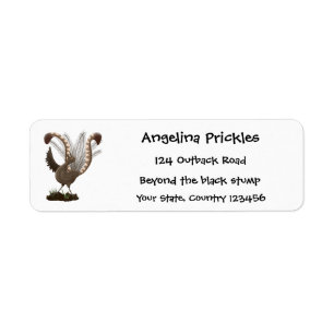 Cute happy superb lyrebird cartoon illustration label