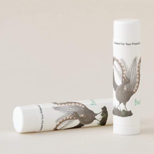 Cute happy superb lyrebird cartoon illustration  lip balm