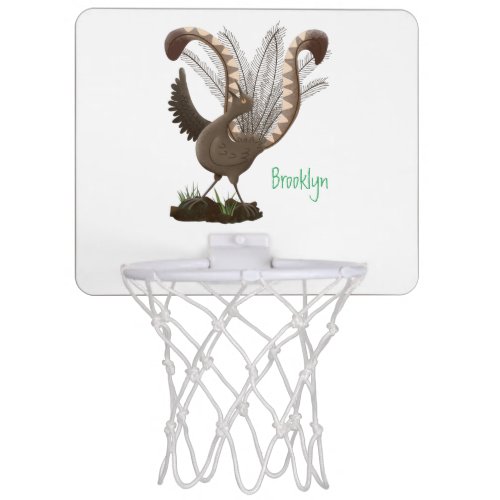Cute happy superb lyrebird cartoon illustration  mini basketball hoop