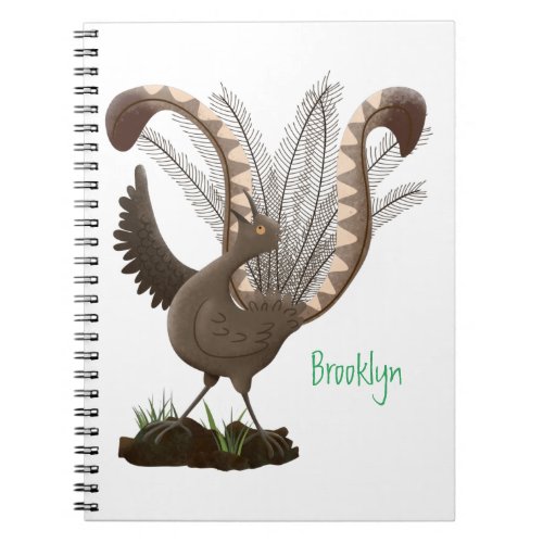 Cute happy superb lyrebird cartoon illustration notebook