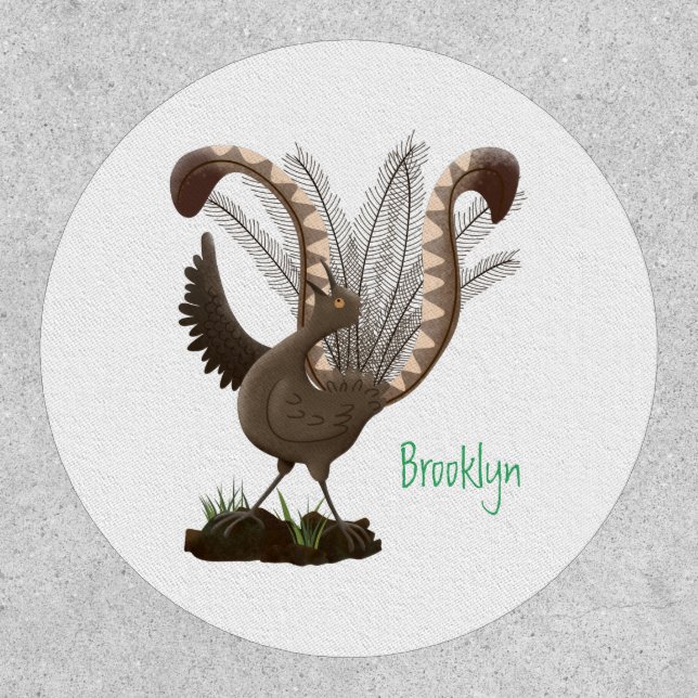Cute happy superb lyrebird cartoon illustration patch (Front)