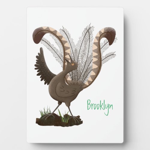 Cute happy superb lyrebird cartoon illustration plaque