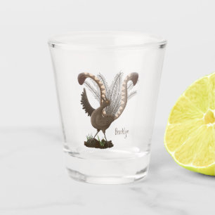 Cute happy superb lyrebird cartoon illustration shot glass