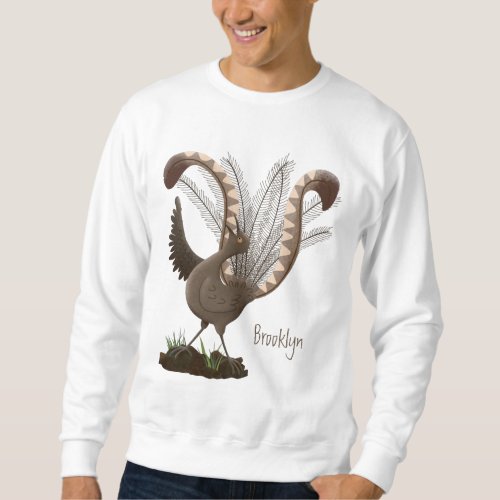 Cute happy superb lyrebird cartoon illustration  sweatshirt