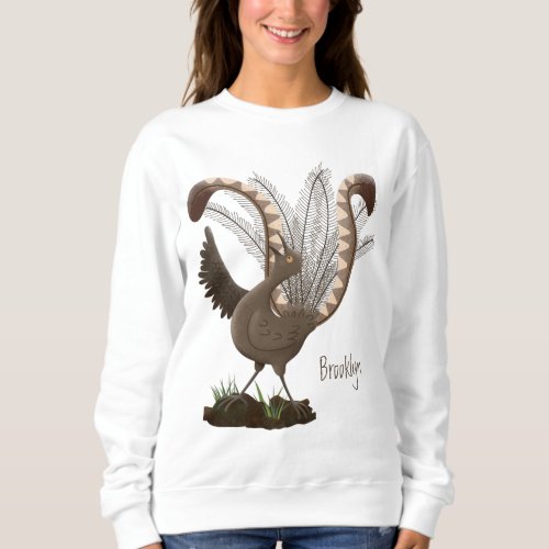 Cute happy superb lyrebird cartoon illustration  sweatshirt