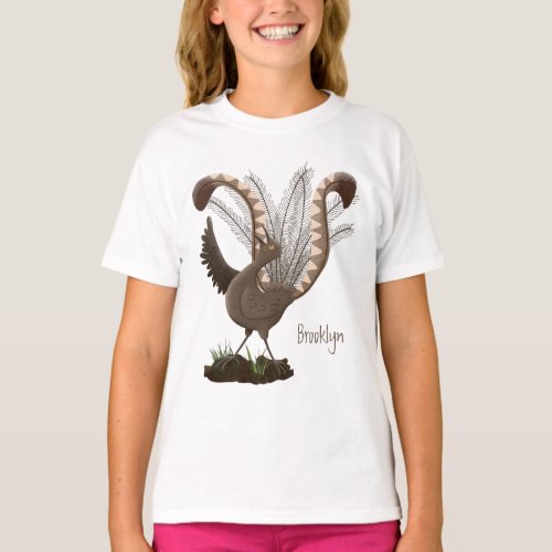 Cute happy superb lyrebird cartoon illustration T_Shirt