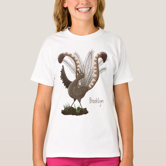 Cute happy superb lyrebird cartoon illustration T-Shirt (Front)