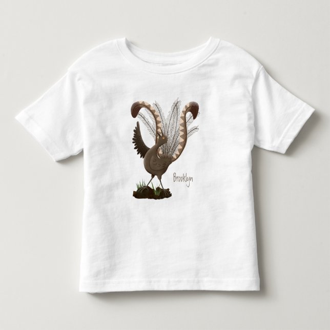 Cute happy superb lyrebird cartoon illustration toddler t-shirt (Front)