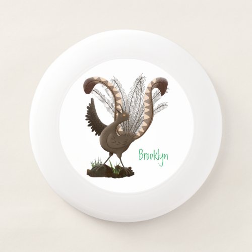 Cute happy superb lyrebird cartoon illustration Wham_O frisbee