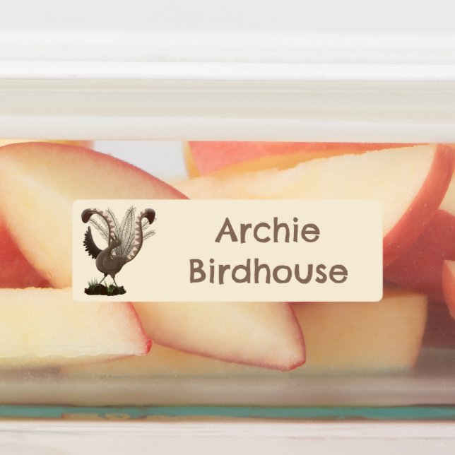 Cute happy superb lyrebird cartoon personalized  labels (Affixed)