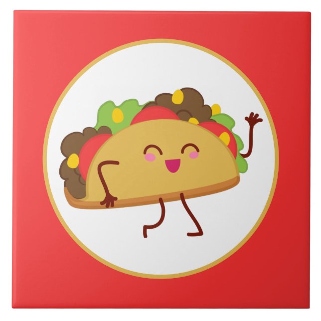 cute happy taco decor kitchen ceramic tile (Front)