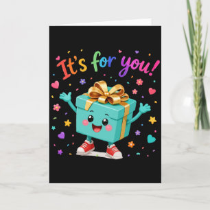 Cute Happy Teal Gift Box Surprise Thank You Card