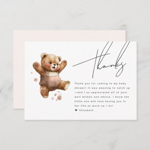 Cute Happy Teddy Bear Baby Shower Thank You Card