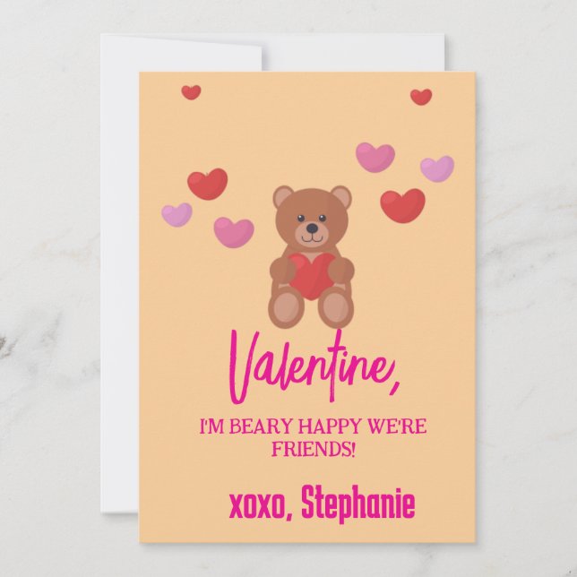Cute Happy Teddy Bear Kids Valentines Day  Invitation (Front)