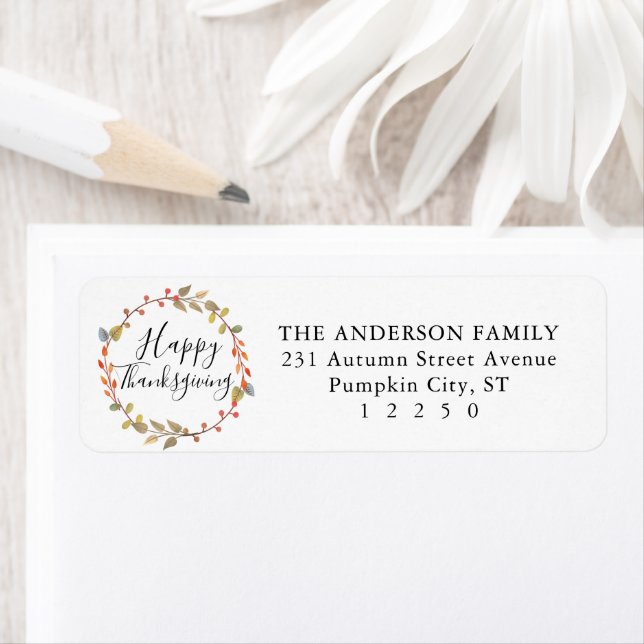 Cute Happy Thanksgiving Autumn Fall Wreath Holiday Label (Insitu)