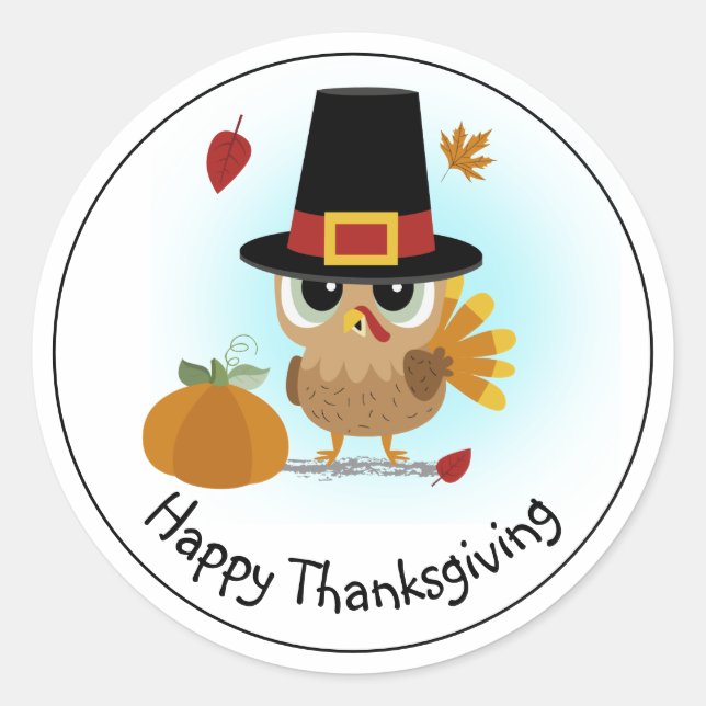 Cute Happy Thanksgiving  Classic Round Sticker (Front)