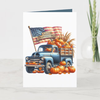 Cute Happy Thanksgiving customizable truck Holiday Card