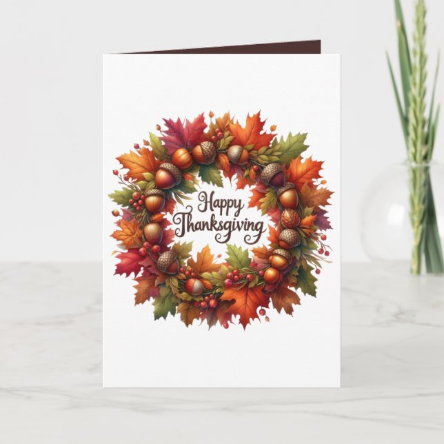 Cute Happy Thanksgiving customizable wreath Holiday Card (Front)