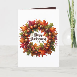 Cute Happy Thanksgiving customizable wreath Holiday Card