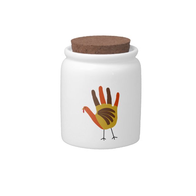 Cute Happy Thanksgiving Hand Print Turkey Gobble Candy Jar (Front)