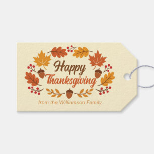 Cute Happy Thanksgiving Leaf Wreath Personalized Gift Tags