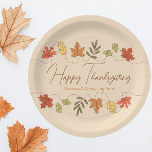 Cute Happy Thanksgiving Leaves Personalized Party Paper Plates