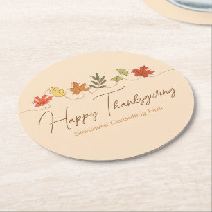 Cute Happy Thanksgiving Leaves Personalized Party Round Paper Coaster