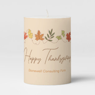 Cute Happy Thanksgiving Leaves Personalized Pillar Candle