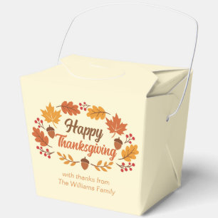 Cute Happy Thanksgiving Leaves Wreath Custom Party Favor Boxes
