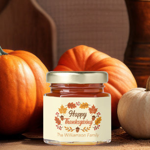Cute Happy Thanksgiving Leaves Wreath Custom Party Honey Jar Favors