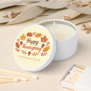 Cute Happy Thanksgiving Leaves Wreath Custom Party Mini Candle Favors