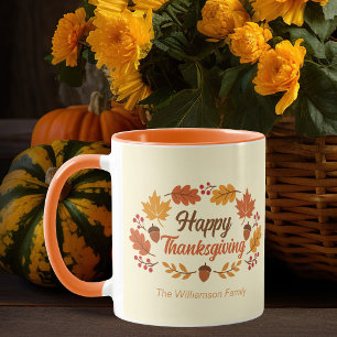 Cute Happy Thanksgiving Leaves Wreath Customized Mug