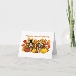Cute Happy Thanksgiving Pilgrim Owls Holiday Card