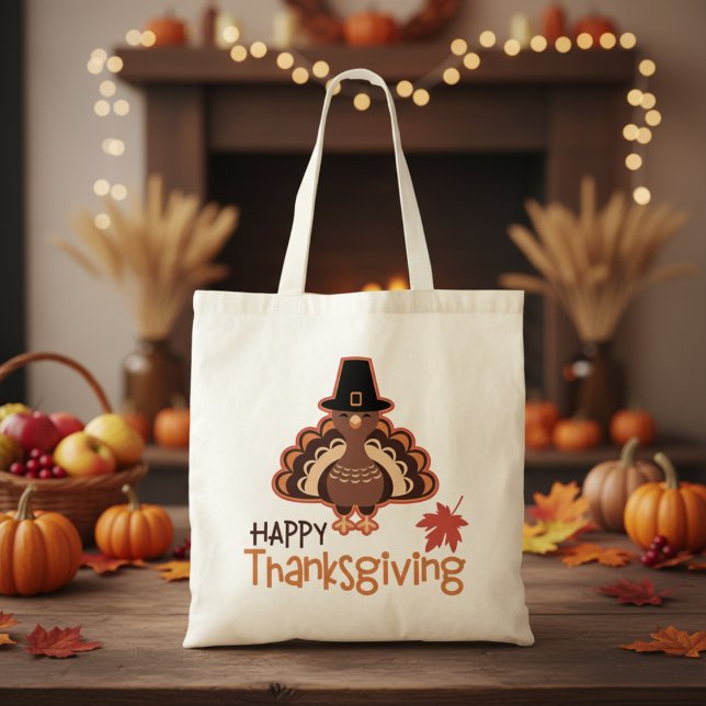 Cute Happy Thanksgiving Pilgrim Turkey Tote Bag (Cute Happy Thanksgiving Pilgrim Turkey Tote Bag)
