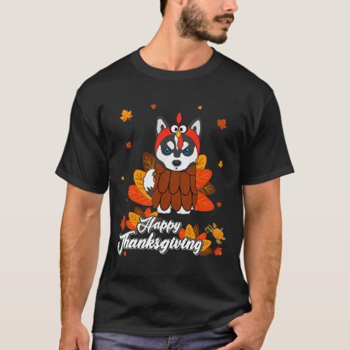 Cute Happy Thanksgiving Siberian Husky  Dog T_Shirt