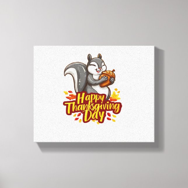 Cute Happy Thanksgiving Squirrel Classic T-Shirt Canvas Print (Front)
