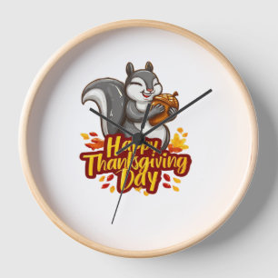 Cute Happy Thanksgiving Squirrel Classic T-Shirt Clock