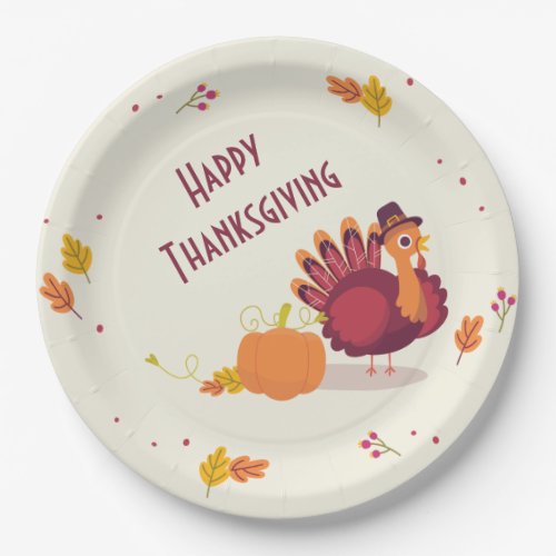 Cute Happy Thanksgiving Turkey Paper Plates