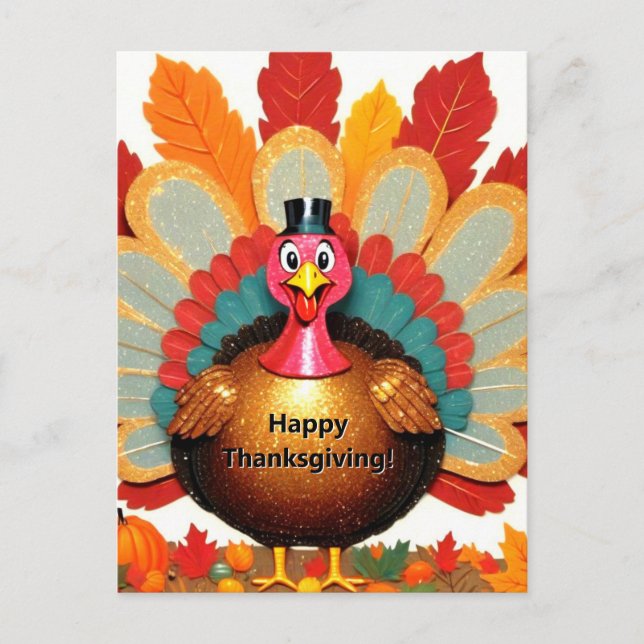 Cute Happy Thanksgiving Turkey Postcard (Front)