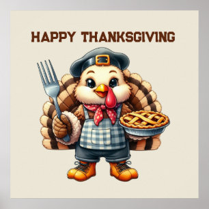 Cute Happy Thanksgiving turkey Poster