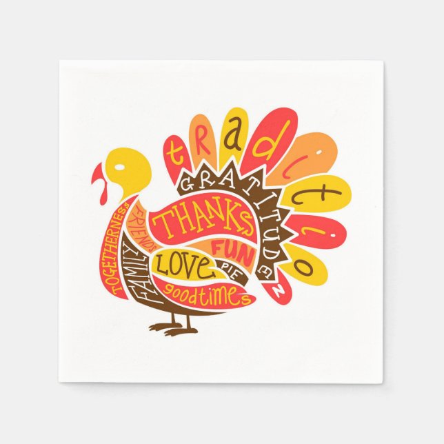 Cute Happy Thanksgiving Turkey Thanks Quotes Paper Napkins (Front)