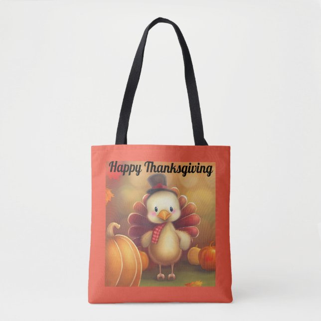 Cute Happy Thanksgiving  Turkey Tote (Front)